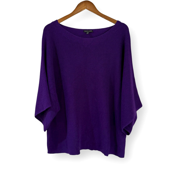 EILEEN FISHER Merino Wool Kimono Sleeve Sweater Purple Womens Size Large Boxy - Picture 1 of 7